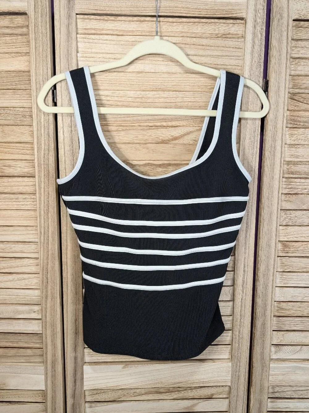 Gabar Black Tankini Top with White Striped Accents Size 10